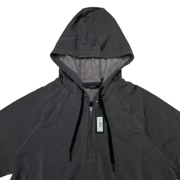 Natori Sathya Volcanic Ash Grey Relaxed Fit 1/4 Zip Hooded Mens Sweatshirt - Picture 4 of 11